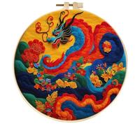 WOWDECOR Needle Felting Kit Picture for Beginners Adults, Auspicious Dragon Flower Realm DIY Wool Felt Painting Starter Kits with Mat, Embroidery Hoop and Tools for Home Decor (Dragon)