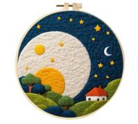 WOWDECOR Needle Felting Kit Picture for Beginners Adults, Moon Night Countryside DIY Wool Felt Painting Starter Kits with Mat, Embroidery Hoop and Tools for Home Decor (Moon)