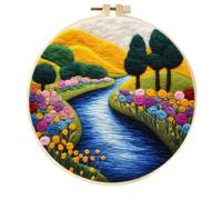 WOWDECOR Needle Felting Kit Picture for Beginners Adults, River Flower Mountain Forest DIY Wool Felt Painting Starter Kits with Mat, Embroidery Hoop and Tools for Home Decor (River)