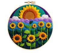 WOWDECOR Needle Felting Kit Picture for Beginners Adults, Sunflower Field Sun Clouds DIY Wool Felt Painting Starter Kits with Mat, Embroidery Hoop and Tools for Home Decor (Flower)