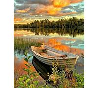 WOWDECOR Paint by Number Kits for Adults Beginners, DIY Number Painting Lake District Narrow Boat Sunset Landscape 40x50 cm Wall Art Decor (Frameless)