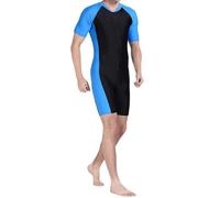 WOWDECOR Surfing Swimming Swimsuits for Women Men One Piece Short Sleeve Sun Protection Rash Guard Suit Blue Pink (Men, M(Height: 5'3"-5'5"))