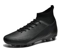 WOWEI Football Boots Mens High Top Spike Cleats Professional Football Shoes Outdoor Astro Turf Trainers Soccer Boots Boys Competition Athletics Breathable Soccer Shoes (Black 2, 5UK)