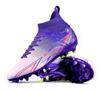 WOWEI Football Boots Mens High Top Spike Cleats Professional Football Shoes Outdoor Astro Turf Trainers Soccer Boots Boys Competition Athletics Breathable Soccer Shoes (Purple, 1UK)