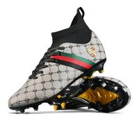 WOWEI Football Boots Mens High Top Spike Cleats Professional Football Shoes Outdoor Astro Turf Trainers Soccer Boots Boys Competition Athletics Breathable Soccer Shoes (Grey, 2UK)