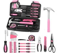 WOWEI Tool Kit Set Box 39 Piece Home Repair DIY Household Set with Basic Hand Tools for Home & Office, Compact Toolbox for Ladies Ideal for DIY Projects and Everyday Pink