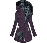 WOWEI Women's Coats Winter Fleece Lined Long Quilted Jackets for Women Warm Padded Parka Coat Plush Thermal Water Repellent Jacket Winter Plus Size Thick Warm Hooded Outwear (Purple, L)
