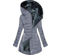 WOWEI Women's Coats Winter Fleece Lined Long Quilted Jackets for Women Warm Padded Parka Coat Plush Thermal Water Repellent Jacket Winter Plus Size Thick Warm Hooded Outwear (Grey, M)