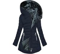 WOWEI Women's Coats Winter Fleece Lined Long Quilted Jackets for Women Warm Padded Parka Coat Plush Thermal Water Repellent Jacket Winter Plus Size Thick Warm Hooded Outwear (Blue 4, S)