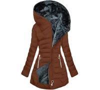 WOWEI Women's Coats Winter Fleece Lined Long Quilted Jackets for Women Warm Padded Parka Coat Plush Thermal Water Repellent Jacket Winter Plus Size Thick Warm Hooded Outwear (Brown, M)