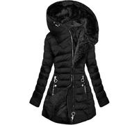 WOWEI Women's Coats Winter Fleece Lined Long Quilted Jackets for Women Warm Padded Parka Coat Plush Thermal Water Repellent Jacket Winter Plus Size Thick Warm Hooded Outwear (Black, XXL)