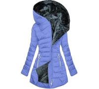 WOWEI Women's Coats Winter Fleece Lined Long Quilted Jackets for Women Warm Padded Parka Coat Plush Thermal Water Repellent Jacket Winter Plus Size Thick Warm Hooded Outwear (Blue 3, 3XL)