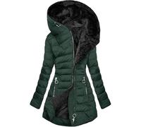 WOWEI Women's Coats Winter Fleece Lined Long Quilted Jackets for Women Warm Padded Parka Coat Plush Thermal Water Repellent Jacket Winter Plus Size Thick Warm Hooded Outwear (Green, 3XL)