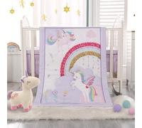 Wowelife Unicorn Crib Bedding Set 3 Pieces Baby Girl Crib Bed Set Crib Comforter Set for Girls Nursery Bedding Set Purple Include Baby Comforter, Skirt and Sheet, Purple
