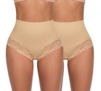 WOWENY 2 Piece Shapewear Tummy Control Knickers for Women Lace No Vpl Underwear Seamless Slimming Belly Panties High Waist Body Shaper Nude,XXL
