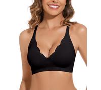 WOWENY Non Wired Bras for Women Padded Wavy V Neck Bralettes Seamless Invisible Comfy Soft Bustier Everyday Bra(Black,M)