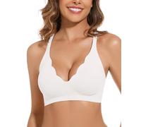 WOWENY Non Wired Bras for Women Padded Wavy V Neck Bralettes Seamless Invisible Comfy Soft Bustier Everyday Bra(White,S)