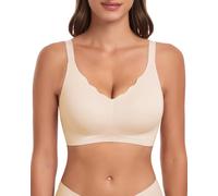WOWENY Padded Non Wired Bras for Women Comfort Bras with Support Seamless Bralettes Tshirt Bra Wavy V Neck Everyday Bras(Off-White, S)