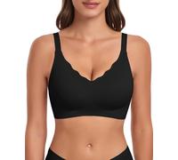 WOWENY Padded Non Wired Bras for Women Comfort Bras with Support Seamless Bralettes Tshirt Bra Wavy V Neck Everyday Bras(Black, XXL)