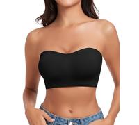 WOWENY Strapless Bra Padded Bandeau for Women Seamless Non Wired Boob Tube Non-Slip Silicone Bras with Transparent Straps(Black, S)