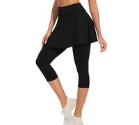 WOWENY Women Tennis Skirted Leggings with Pockets Athletic Ruffle Skirt with Leggings Golf Skort Pickleball Clothing, Jw2250-2-layer Black, S