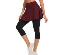 WOWENY Women Tennis Skirted Leggings with Pockets Athletic Ruffle Skirt with Leggings Golf Skort Pickleball Clothing, Jw2250-2-layer Red, S