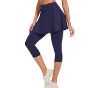WOWENY Women Tennis Skirted Leggings with Pockets Athletic Ruffle Skirt with Leggings Golf Skort Pickleball Clothing, Jw2250-2-layer Navy, XXL