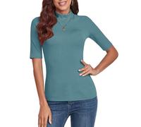 WOWENY Women's Half Sleeve Mock Turtleneck Slim Fitted Basic Stretchy Lightweight T-Shirt Tops Shirts Based Layer Tight Tops Tee,Blue,XXL