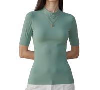 WOWENY Women's Half Sleeve Shirts Mock Turtleneck Slim Fitted Basic Stretchy Lightweight T-Shirt Tops Shirts Based Layer Tight Tops Tee,Green,L