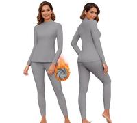 WOWENY Womens Thermal Underwear Set Ultra Soft Turtle Neck Long Johns Sleeved Top Base Layer Warm Tops & Bottoms for Skiing Sport Yoga,Grey,S