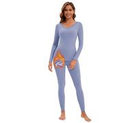 WOWENY Womens Thermal Underwear Set Ultra Soft V Neck With Lace Long Johns Sleeved Top Base Layer Warm Tops & Bottoms for Skiing Sport Yoga,Cornflowerblue,L