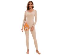 WOWENY Womens Thermal Underwear Set Ultra Soft V Neck With Lace Long Johns Sleeved Top Base Layer Warm Tops & Bottoms for Skiing Sport Yoga,Beige,XL
