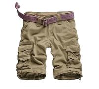 WowFab Mens New Military Multi Pockets Army Cargo Combat Twill Cotton Casual Summer and Indoor Winter Short (38N-Khaki)
