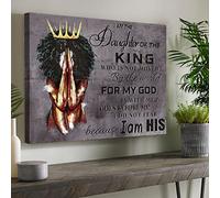 WOWGOOMO I Am The Daughter of the King Wall Art Black Woman Queen Portrait Poster Inspirational African American Canvas Art Wall Decor for Office Living Room Bedroom Decoration Women Gift 12x16inch