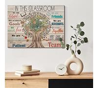 WOWGOOMO In This Classroom Inspirational Quote Wall Decor Retro Wooden Canvas Prints Book Knowledge Pictures Painting for School Classroom Consulte Walls We Achieve Goals Wall Art Sign Framed 12"x16"