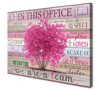 WOWGOOMO Pink Motivational Wall Art for Women Positive Sayings In This Office We Are A Team Flower Tree Picture Poster Modern Entrepreneur Wall Art Home Office Workspace Decoration Framed 12x16 Inch