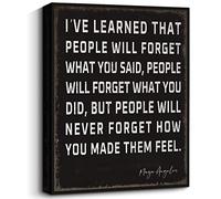 WOWGOOMO Retro Inspirational Canvas Wall Art Maya Angelou Quotes I've Learned That People Will Never Forget How You Made Them Feel Motivational Positive Painting Wall Decor for Home Office Framed Gift
