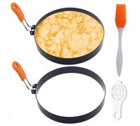 WOWITIS 2 Packs 6 Inch Non-Stick Stainless Steel Pancake Egg Ring Omelet Mold Pancake Maker Cake Creps with Silicone Handle