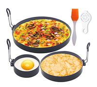 WOWITIS Upgrade Large Egg Rings Set,8'' Omelet Ring,6'' Pancake Ring,4'' Ring,3 Packs Non-stick Stainless Steel Round Maker Mold Shaper Circle Anti-scalding Grill with Oil Brush & Separator