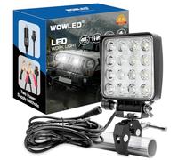 WOWLED 12V Portable LED Work Light with Mounting Clamp, Two Way Power Super Bright Boat Light with Cigarette & Clamp, LED Spreader Pod 48W 12V Marine Lights for Fishing T-Top Truck 4X4 SUV
