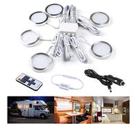 WOWLED Interior LED Spot Lights 6 Pack, 12V Roof Spot Universal Dimmable Positive Warm White Lighting with Splitter Adapter & Wireless RF Remote for T4 T5 Camper Van Caravan Motorhome