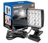 WOWLED LED Work Light Spotlight with Clip, 2 Way Power Portable Super Bright Headlights with Clamp, Boat Spreader 48W Marine Lights for Jon Fishing T-Top Dock Truck Car Lights 4X4 SUV 4WD 12V 24V