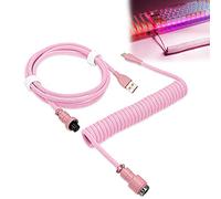 WOWLED Pro Custom Coiled USB C Cable for Gaming Keyboard, Double-Sleeved Mechanical Keyboard With Detachable Metal Aviator, 1.8M USB-C to USB-A (Pink)