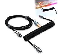 WOWLED Pro Custom Coiled USB C Cable for Gaming Keyboard, Double-Sleeved Mechanical Keyboard With Detachable Metal Aviator, 1.8M USB-C to USB-A (Black)