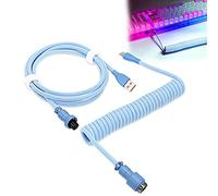 WOWLED Pro Custom Coiled USB C Cable for Gaming Keyboard, Double-Sleeved Mechanical Keyboard With Detachable Metal Aviator, 1.8M USB-C to USB-A (Blue)