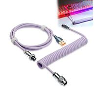 WOWLED Pro Custom Coiled USB C Cable for Gaming Keyboard, Double-Sleeved Mechanical Keyboard With Detachable Metal Aviator, 1.8M USB-C to USB-A (Purple)