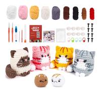 Wowlela Crochet Kit for Beginners, 4PC Cats Family Crochet Animals Kits with Step-by-Step Video Tutorials, Crochet Starter Kit Learn to Crochet Kits for Adults, Knitting Kits Complete Crochet Set