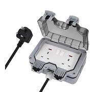 Wowlela Outdoor Socket, Outdoor Double Sockets with 3M Extension Lead, IP66 Weatherproof Switched Wall Electrical Outlet 13 Amp 2 Gang Power Socket with Switch Indicator Light for Garden Garage Yard