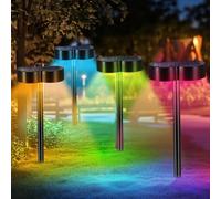 Wowlela Solar Lights Outdoor Garden, 4 Pack Solar Light Outdoor Garden Stake with Warm White/Cool White/RGB Modes, Waterproof LED Pathway Lights for Yard Patio Landscape Walkway Path Decorative