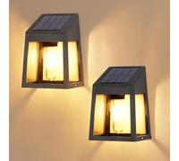 Wowlela Solar Wall Lights Outdoor, 2Pack Retro Solar Fence Lights, Warm White Fence Solar Light with Tungsten Bulbs, IP65 Waterproof, for Fence Post Garden Backyard Porch Wall